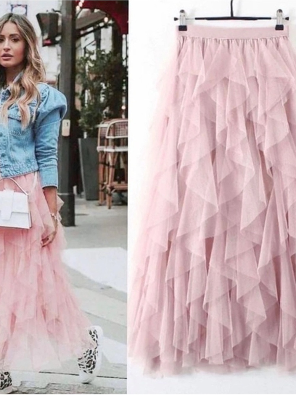 Romantic Pink Layered Tulle Maxi Skirt New Size S